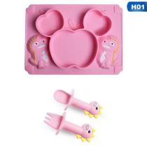 Kit Refeição Infantil Prato De Silicone Com Ventosa Dinossauro + Talheres De Silicone Kit Refeição Infantil Prato De Silicone Com Ventosa Dinossauro + Talheres De Silicone