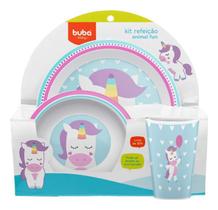 Kit Refeição Infantil Prato Tigela Copo Unicornio Star Buba