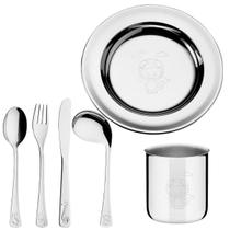 Kit Refeição Infantil Tramontina Baby Friends 6 Peças Inox Prato, Copo e Talheres Seguros e Duráveis