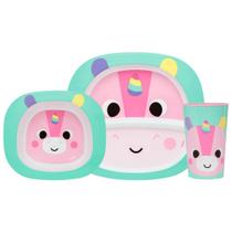 Kit Refeição Infantil Unicórnio 3 Itens em Plástico Buba