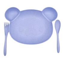 kit Refeição Infantill Prato formato Urso, Colher E Garfo