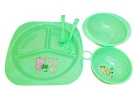 Kit refeição merenda infantil azul ou rosa ou amarelo ou verde com 5 peças