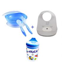 Kit Refeição Para Bebê C/ Babador de Silicone Cata Migalhas Copinho Educativo Para Bebês Prato Bowl - Pituca
