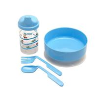 Kit Refeição para Bebê com Prato Copo e Talheres Azul Kuka