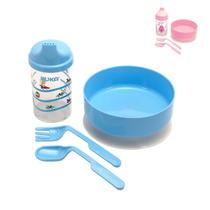 Kit Refeição para Bebê com Prato Copo e Talheres Azul Rosa Kuka