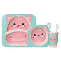 Kit Refeição para Bebê em bambu de Gato Prato Bowl Copo e Talher Buba Kit Refeição para Bebê em bambu de Gato Prato Bowl Copo e Talher Buba