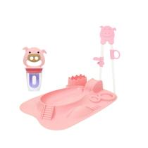 Kit Refeição Porquinha Pokey Rosa (Prato, Hashi e Alimentador) - Marcus & Marcus
