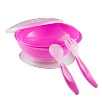Kit Refeição Prato Bowl Ventosa Tampa Garfo e Colher Bebê