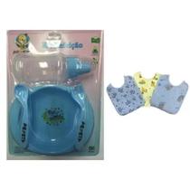 Kit Refeição Prato/Talher/Copo + Babador C/3 Sortido Azul - Pepeta Kit Refeição Prato/Talher/Copo + Babador C/3 Sortido Azul - Pepeta