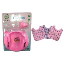 Kit Refeição Prato/Talher/Copo + Babador C/3 Sortido Rosa - Pepeta