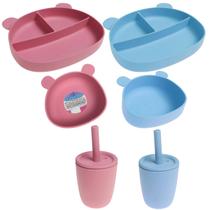 Kit Refeição Prato +Tigela + Copo 100% Silicone Baby Cores Kit Bebê Kit Refeição Prato +Tigela + Copo 100% Silicone Baby Cores Kit Bebê