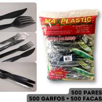 Kit Refeição Preto Reforçado Garfo + Faca em Sachê Embalados Maxplastic - CX 500 Pares (CX10x50)
