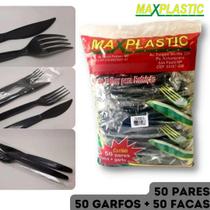 Kit Refeição Preto Reforçado Garfo + Faca em Sachê Embalados Maxplastic - pct 50 Pares