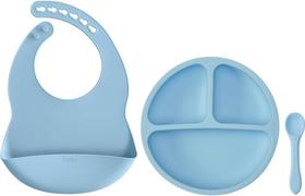 Kit Refeição Silicone Buba 3 Peças Babador Prato Com Divisória e Colher Introdução Alimentar