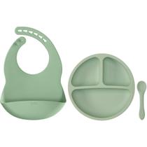 Kit Refeição Silicone Buba 3 Peças Babador Prato Com Divisória e Colher Introdução Alimentar