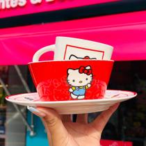Kit Refeição Stitch Cerâmica Prato + Bowl + Caneca 3 Peças Cor Hello Kitty