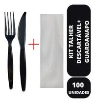 Kit Refeição Talher Garfo Faca Guardanapo Descartável 100 Un