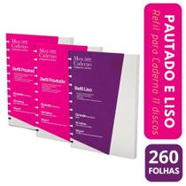 KIT Refil Compatível Caderno 11 Discos Tipo Inteligente Grande com 60 Folhas Lisas + 200 Pautadas