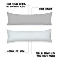 Kit Refil Silicone + Fronha Travesseiro de Corpo 1,30x40 COMPLETO Percal 180 fios