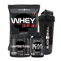 Kit - Refil Whey Turbo 907g + BCAA 2400 30TABS + CREATINA 150g + Coq - BLACK SKULL