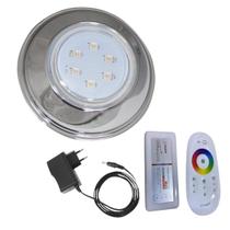 Kit Refletor Hiper Led 9W Azul Inox 316L + Controle E Fonte