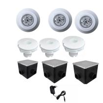 Kit Refletor Led Piscina 9w 12v Azul+fonte +caixa Passagem