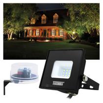 Kit Refletor LED Taschibra TR 10 Slim Preto + Relé Fotocélula Qualitronix QR51 Corujito