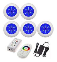 Kit Refletor Para Piscina 5 Leds 6w Luminária Rgb + Comando