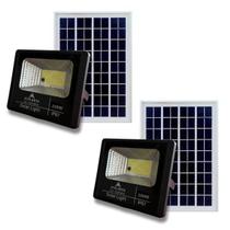 Kit Refletor Solar 2un 100W Completos Iluminação Área Externa Jardim