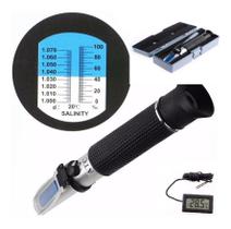 Kit Refratômetro Para Água Salgada Medidor De Salinidade e Densidade Com Termômetro Externo Preto