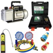 Kit Refrigeração Automotiva Manifold R12 R22 R134a R404a Bomba De Vácuo 6 cfm Balança 100 kg engate rápido de alta e baixa Presão