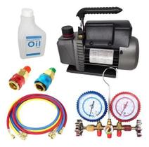 Kit Refrigeração Veicular Manifold Com Engate e Bomba Vácuo