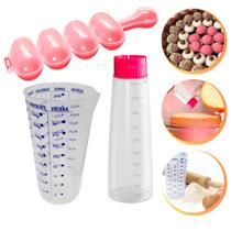 Kit Regador Bisnaga Bolo + Forma Boleador Para Enrolar Brigadeiros + Copo Medidor 500ml