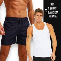 Kit Regata Academia Fitness Masculina Corrida ALGODÃO + Shorts Tactel ELASTANO 713