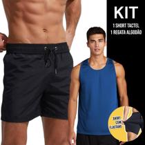 Kit Regata Academia Fitness Masculina Corrida ALGODÃO + Shorts Tactel ELASTANO 713 - Iron