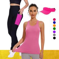 Kit REGATA DRY Tecido Furadinho + CALÇA leg LEGGING BOLSOS + Viseira DRY Conjunto Fitness Feminino 1006