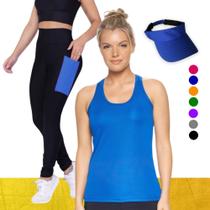 Kit REGATA DRY Tecido Furadinho + CALÇA leg LEGGING BOLSOS + Viseira DRY Conjunto Fitness Feminino 1006