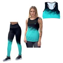 Kit Regata Feminina Top Cropped Treino Calça Legging Confortável Ginástica Musculação