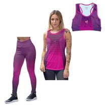 Kit Regata Feminina Top Cropped Treino Calça Legging Confortável Ginástica Musculação