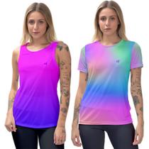 Kit Regata fitness Camiseta Feminina Dry estampada academia Treino