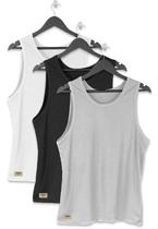 Kit Regatas Masculino Básico Originais Branca, Preta e Cinza DNV Kit Regatas Masculino Básico Originais Branca, Preta e Cinza DNV