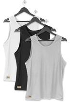 Kit Regatas Masculino Básico Originais Branca, Preta e Cinza DNV Kit Regatas Masculino Básico Originais Branca, Preta e Cinza DNV