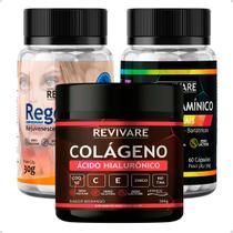 Kit Regenera Hidrata e Protege + Colageno Verisol Acido Hialuronico Pó 300g + Multivitaminico Alta Performance 60 caps - Revivare