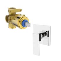 Kit Registro Monocomando conexão 3/4 com Acabamento para registro Monocomando Alta e baixa pressão Quadrado Alavanca Cromado Brilhante Metal