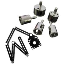 Kit Régua Articulada Marcador Esquadro de Furo + 5 Broca Diamantadas Piso Azulejos Cerâmicas Porcelanato