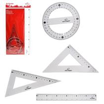 Kit Régua Geométrica Acrilico 4 Peças Incolor Kit Régua Geométrica Acrilico 4 Peças Incolor
