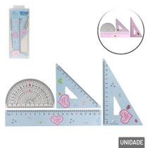 Kit régua geométrica de pvc 4 peças rosa