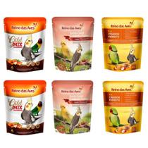 Kit Reino das Aves - 2 Gold Mix de Sementes + 2 Extra Gold Calopsita Frutas + 2 Farinhada R.A Criador Parrots