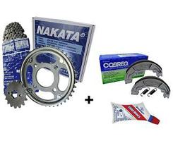 Kit Relação 1045 Nakata Cg titan fan 150 + 1 Graxa Lub Branca + 1 Lona Patim Freio Traseiro Cobreq
