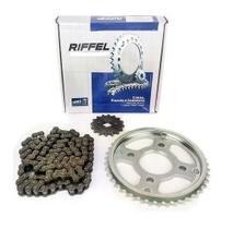 Kit relacao (corrente+coroa+pinhao) riffel fan125 2009-2013